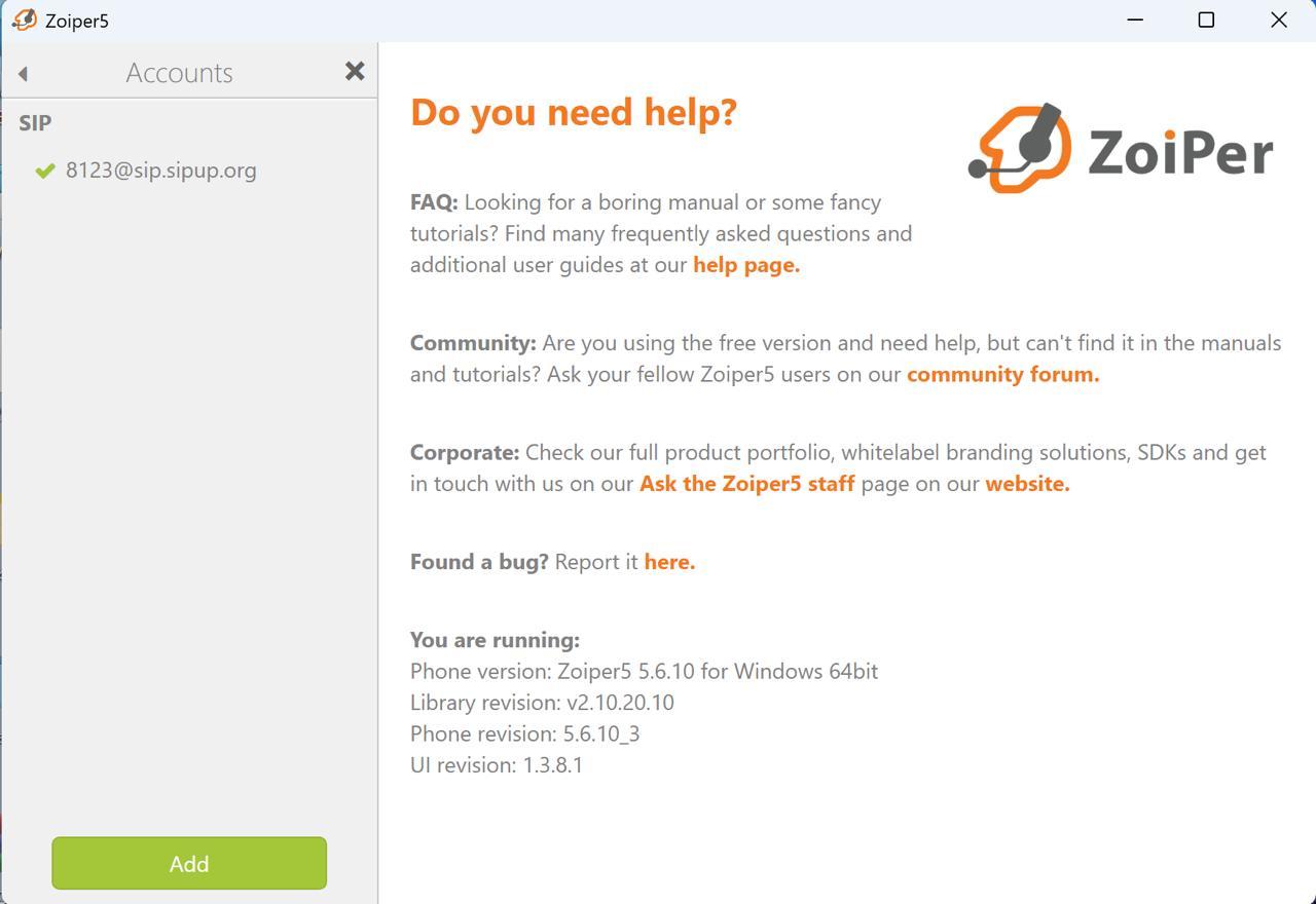 Fifth screen of Zoiper client settings: the connection is successful